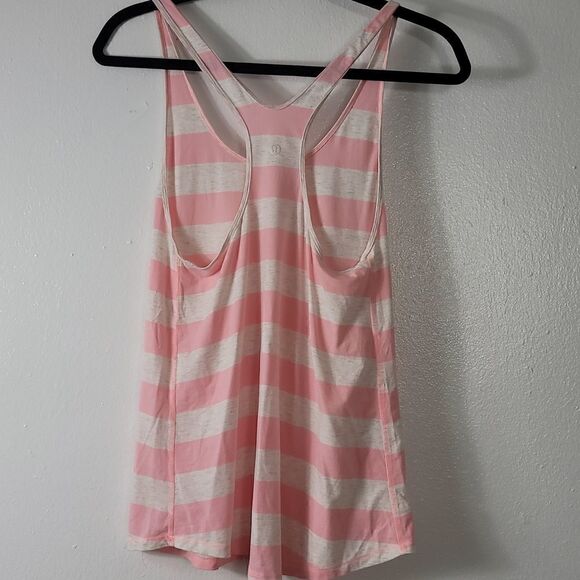 Lululemon Om Pink/White  Stripe Racer-back top - Picture 5 of 6
